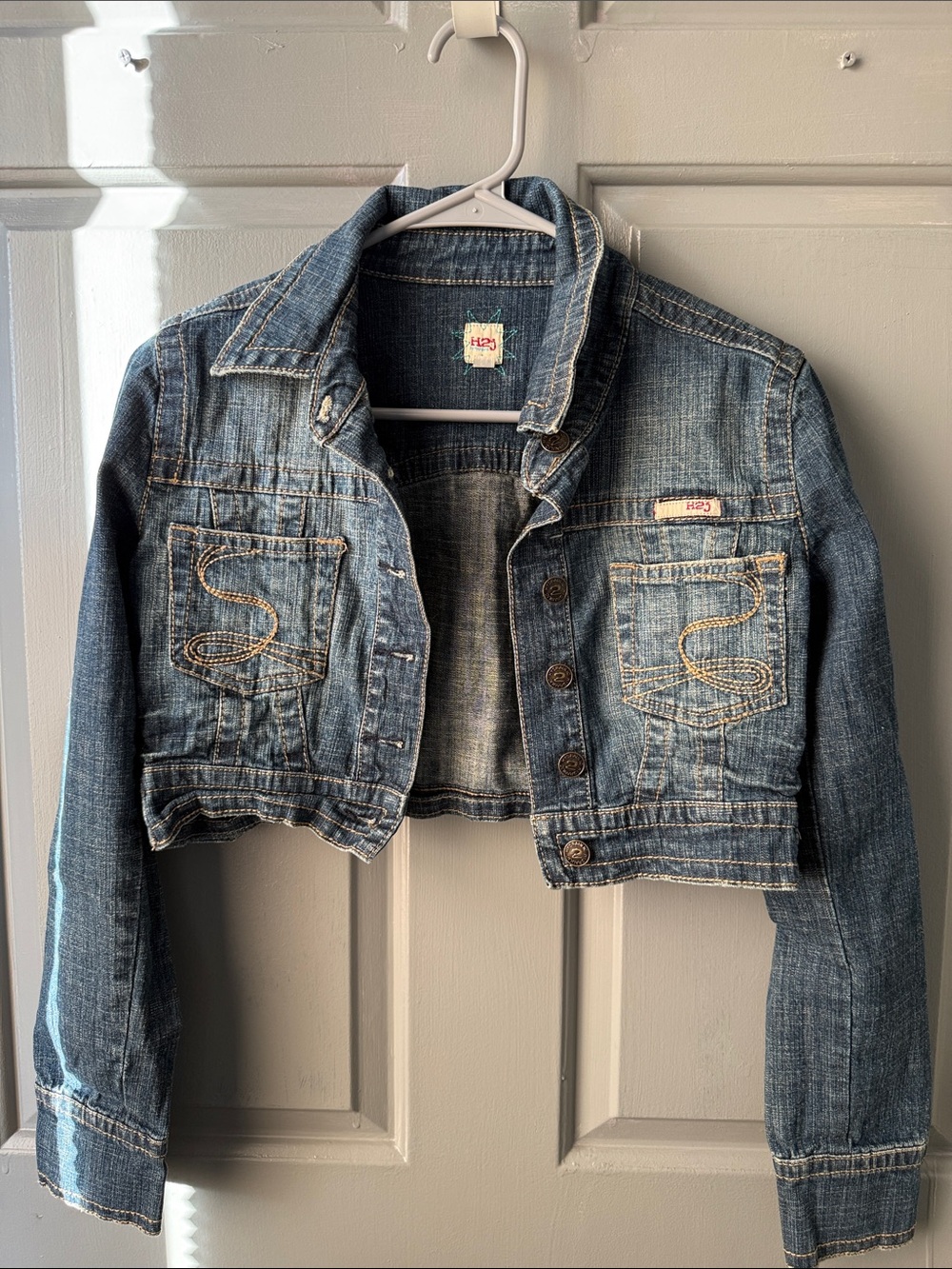 Girls' Cropped Denim Jacket in Medium Blue
